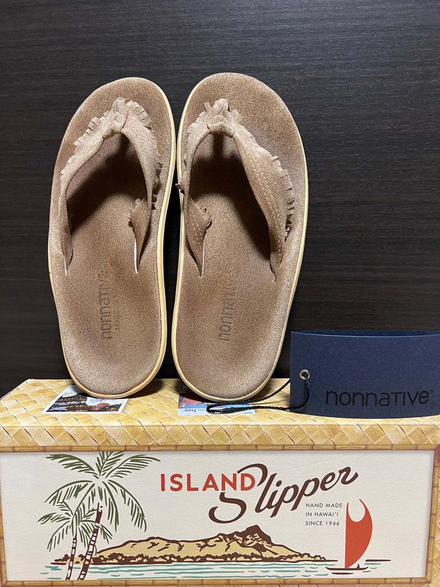 限定貴重!ISLAND SLIPPER ×ノンネイティブ/アイランドスリッパ トングサンダル スエード#フリンジ/7サイズ