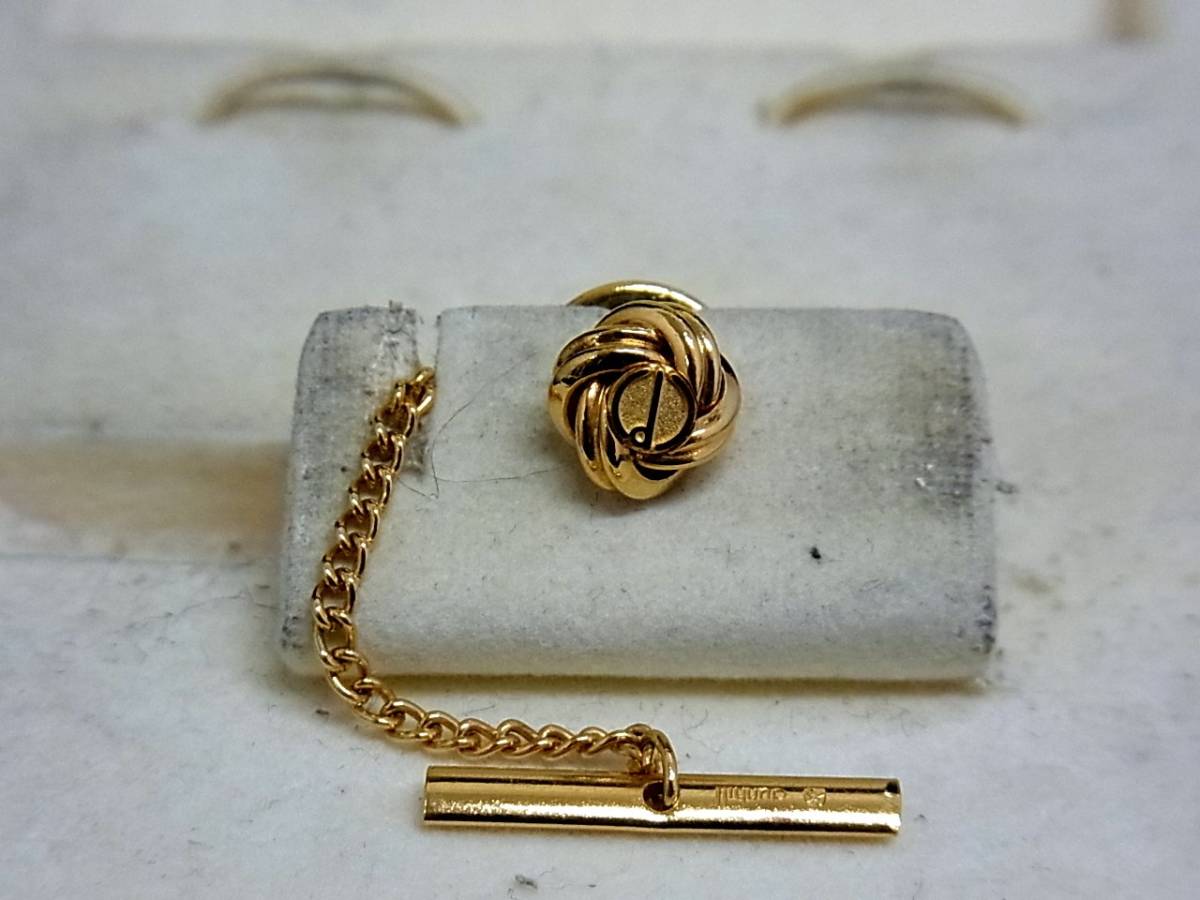 *N2752*# new goods #[dunhill] Dunhill [ Gold ]# cuffs & tiepin * necktie pin ( tie tack ) set!