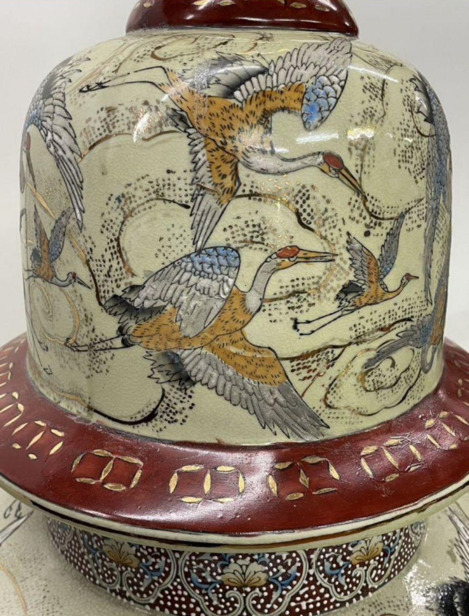 レア超大型美品】沈香壺高約130cm 薩摩焼大壷特大花瓶葵紋飾壺金襴手