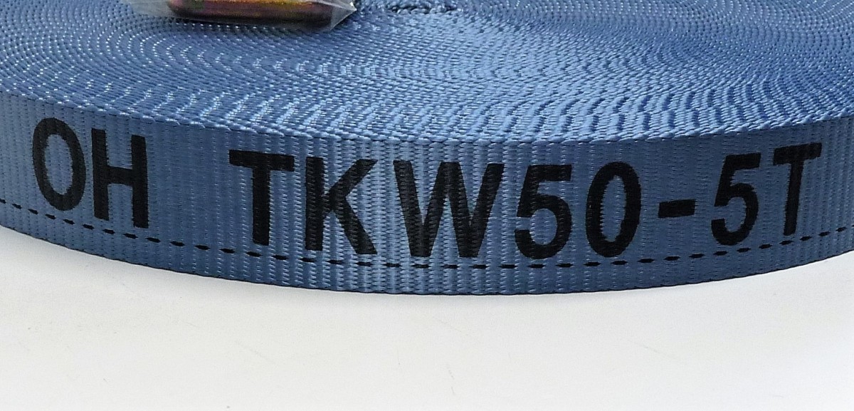 ◆オーエッチ工業　TKW5-5T　ラッシングベルト　50m×1巻　金具付き　未使用_画像2