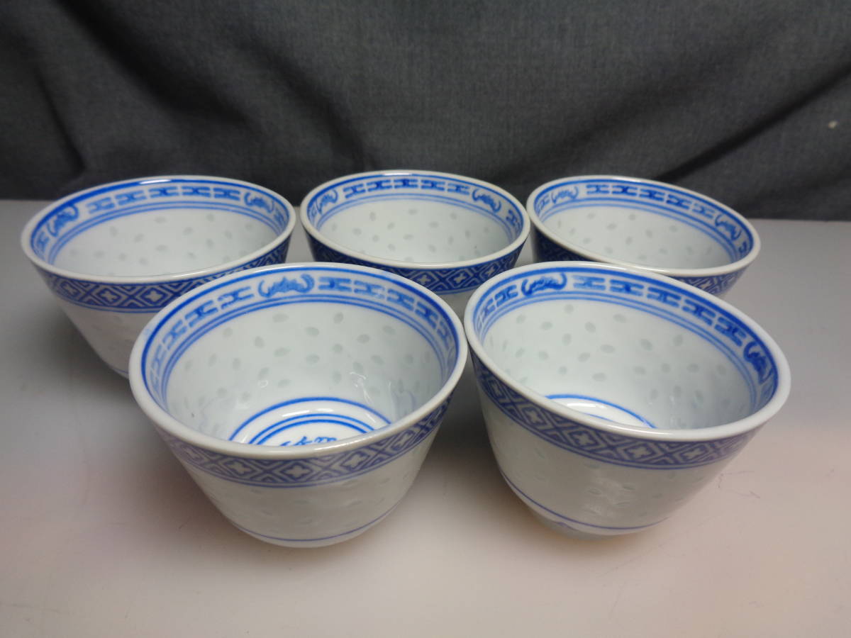 ◇中国茶器染付蛍手青花景徳鎮茶器6点セット(急須×1・湯呑み×5