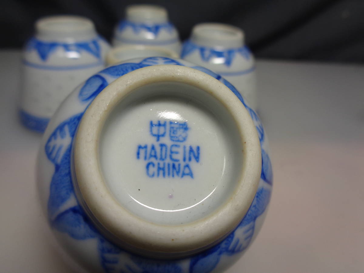 ◇中国茶器染付蛍手青花景徳鎮茶器6点セット(急須×1・湯呑み×5