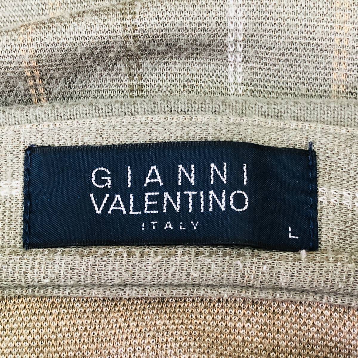 a00885 GIANNI VALENTINO ジャンニヴァレンチノ 長袖 ポロシャツ 薄手 ロゴ刺繍 L 緑 ストライプ 上品 万能 ベーシックカジュアルスタイル_画像8