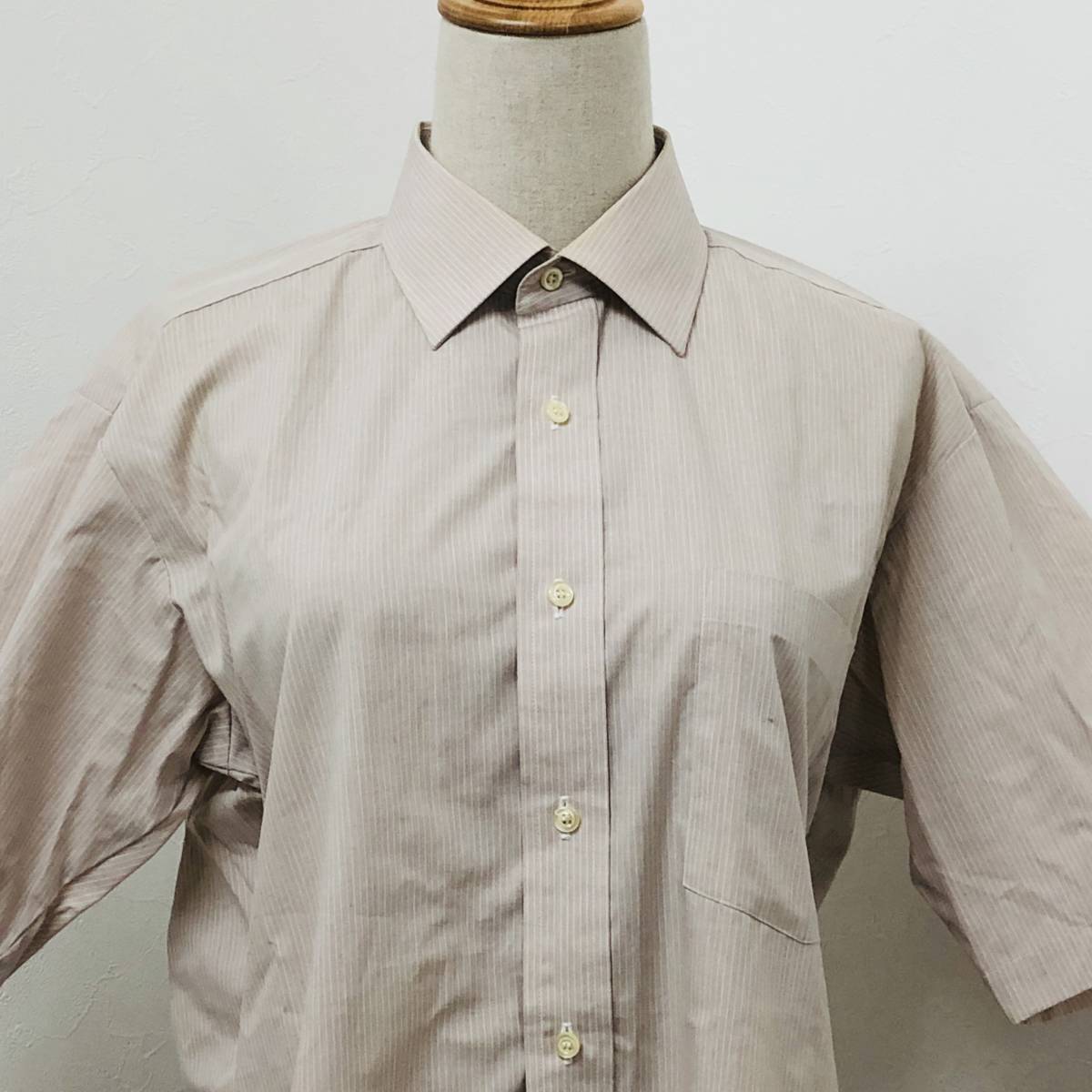 a01358 renoma レノマ シャツ 半袖 綿混 胸ポケット シンプル 薄手 ベージュ系 ブラウン系 ストライプ 上品 オフィススタイリッシュルック_画像5