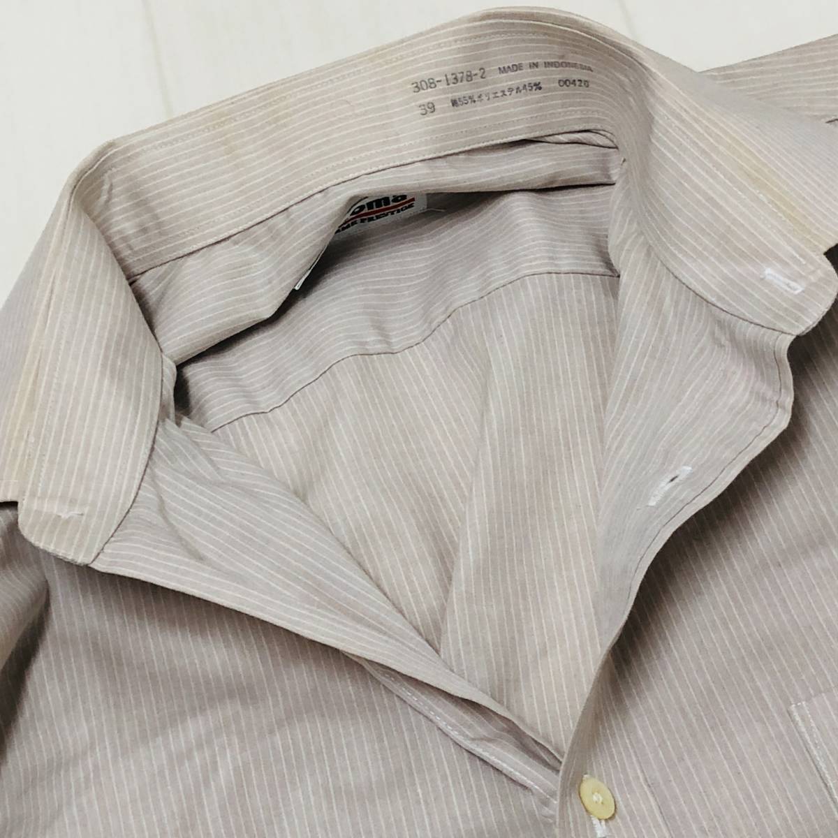 a01358 renoma レノマ シャツ 半袖 綿混 胸ポケット シンプル 薄手 ベージュ系 ブラウン系 ストライプ 上品 オフィススタイリッシュルック_画像6
