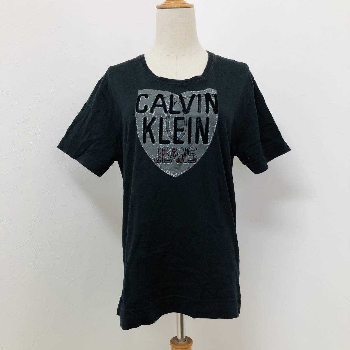 a01370 Calvin Klein Jeans カルバン クライン ジーンズ Tシャツ 半袖 綿100％ 丸首 プリント M 黒 メンズ シンプルデイリーカジュアル_画像1