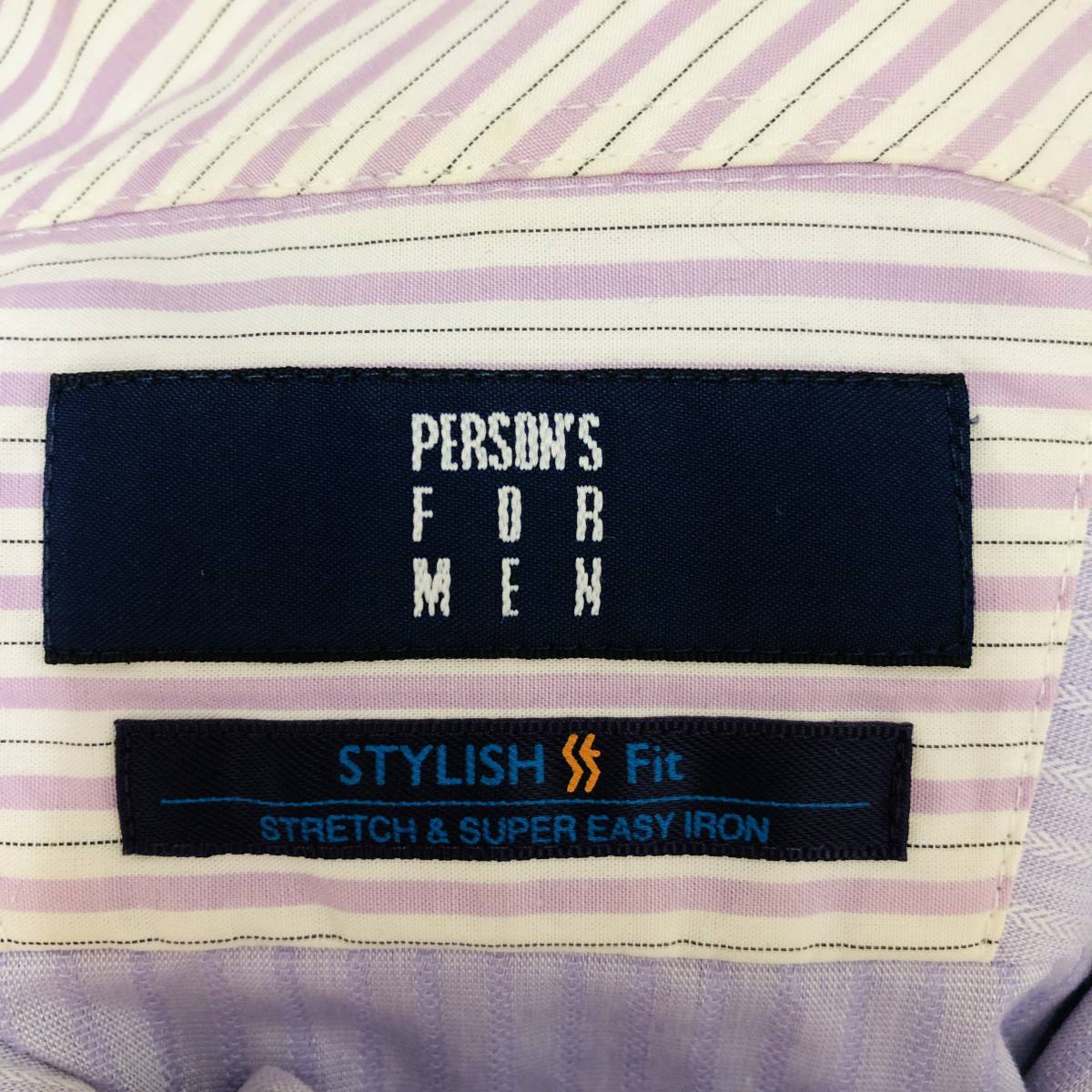 a01373 美品 PERSON'S パーソンズ シャツ 長袖 ボタンダウンカラー 胸ポケット L-82 ラベンダー ストライプ オフィススタイリッシュルック_画像8