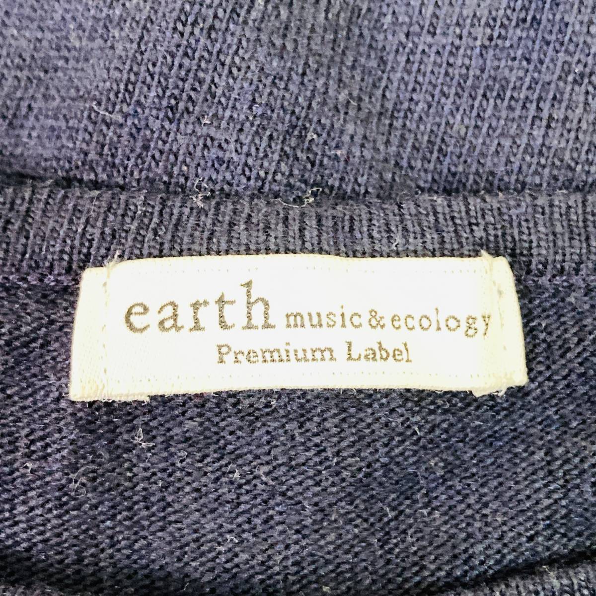 a01406 美品 earth music&ecology アース レディース 長袖ニット 薄手 丸首 F 紺 花刺繍 上品 万能 シンプル フェミニンフローラルスタイル_画像8