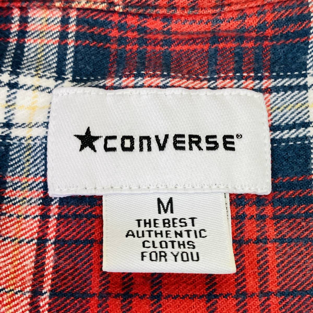 a01453 CONVERSE コンバース メンズ シャツ 長袖 薄手 サイズM 赤系 チェック柄 綿100% 万能 シンプル 上質 ベーシックカジュアルスタイル_画像8