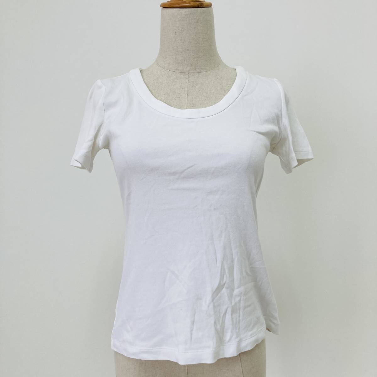 a01535 美品 SVINSVING スウィンスウィング レディース Tシャツ 半袖 丸首 薄手 日本製 40 白 綿100％ 万能 シンプルデイリーカジュアル_画像1