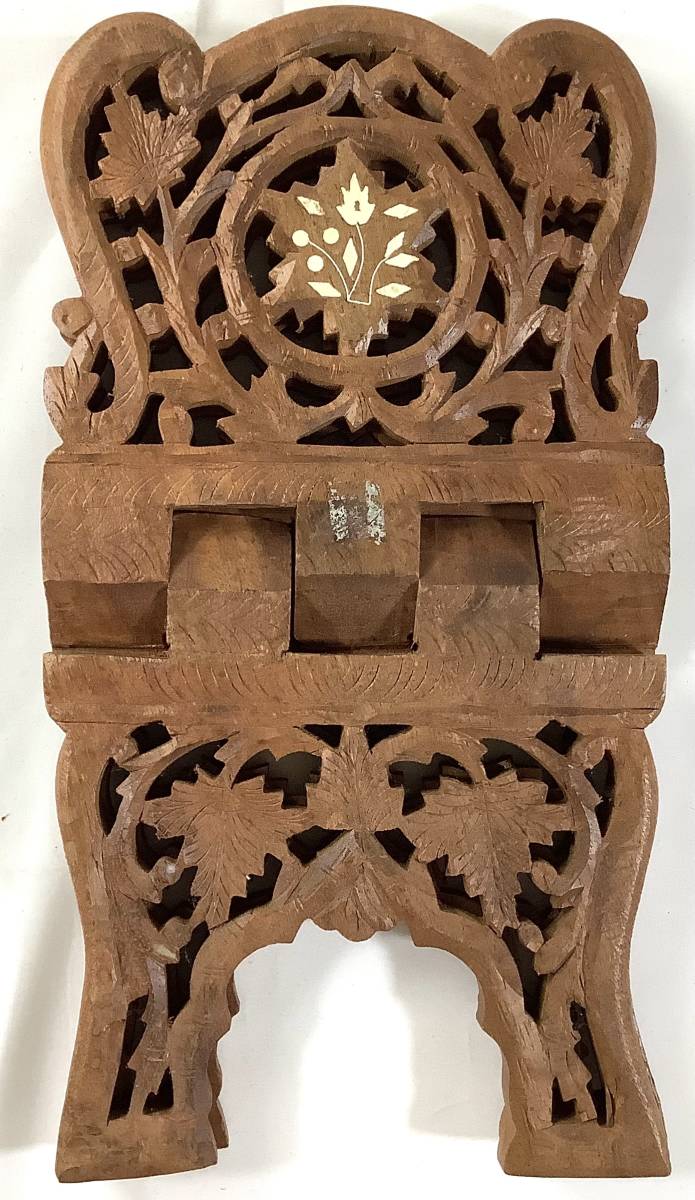 Indian Vintage Handmade Book Stand インド ヴィンテージ ハンドメイド ハンドカーヴド 手彫り 折畳式 ブックスタンド 聖書台 書見台_画像5