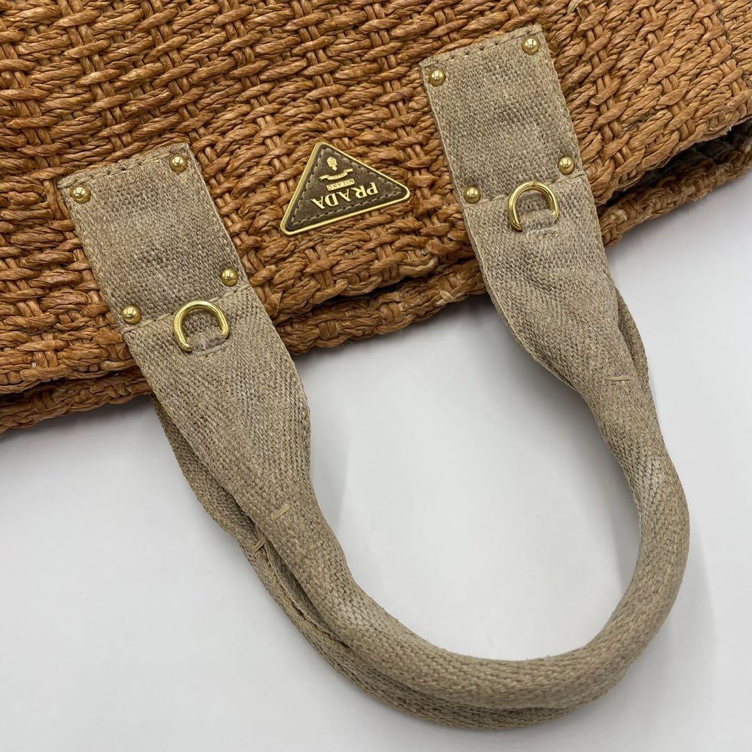 良品○ PRADA プラダ 春夏素材 カゴバッグ カナパ トートバッグ