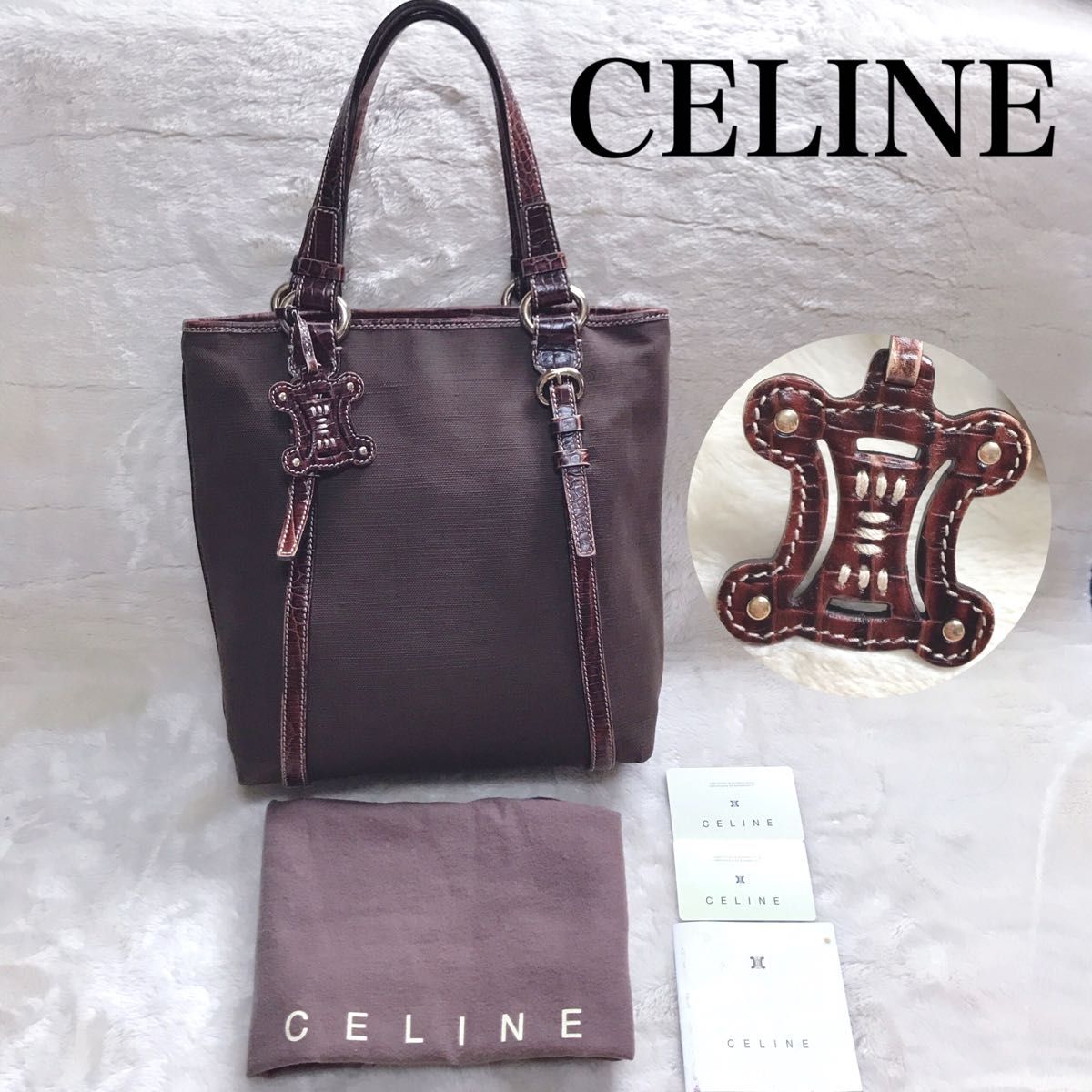 美品 CELINE マカダムチャーム クロコ 型押し トートバッグ トリオンフ セリーヌ