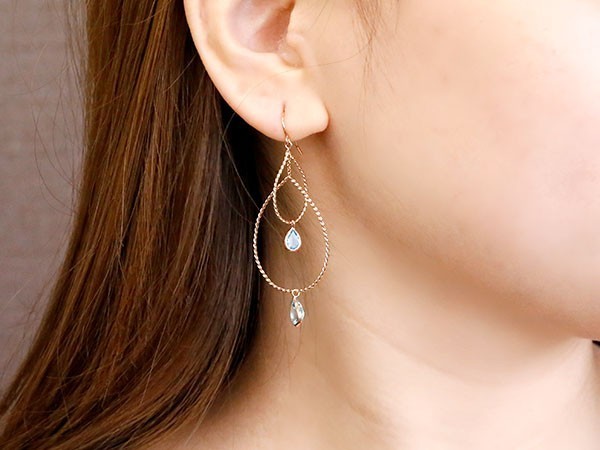 ピアス 18金 ロング ピンクゴールドk18 18k ブルートパーズ ティア