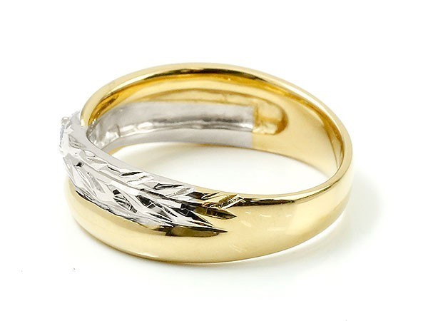 結婚指輪 ペアリング ペア プラチナ マリッジリング ハワイアン イエローゴールドk10 ダイヤモンド 一粒 10金 結婚式_画像2