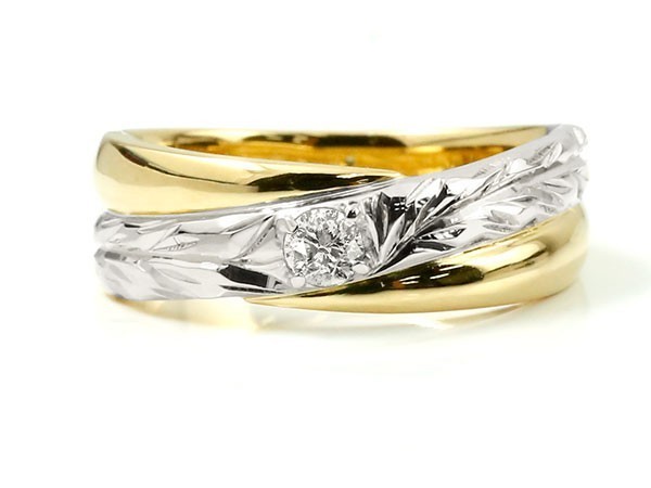 結婚指輪 ペアリング ペア プラチナ マリッジリング ハワイアン イエローゴールドk10 ダイヤモンド 一粒 10金 結婚式_画像8