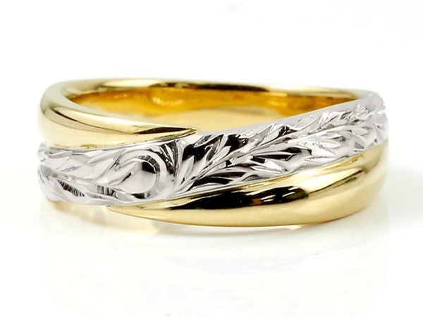 結婚指輪 ペアリング ペア プラチナ マリッジリング ハワイアン イエローゴールドk18 ダイヤモンド 一粒 18金 結婚式_画像4