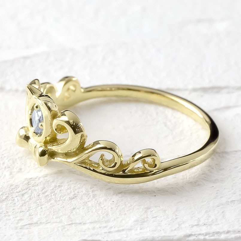 開店祝い 婚約指輪 リボン ティアラ イエローゴールドk18 18k 指輪 猫