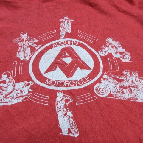 80s アメリカ製 Tシャツ M 赤　モーターサイクル　バイク　ヘインズ　ビフィーT　 ビンテージ　アメカジ古着　sy3444_画像8