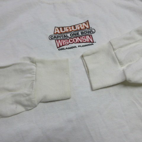 長袖 Tシャツ S　白　細身　フットボール　AUBURN 対　Wisconsin アメカジ古着　sy3477_画像9