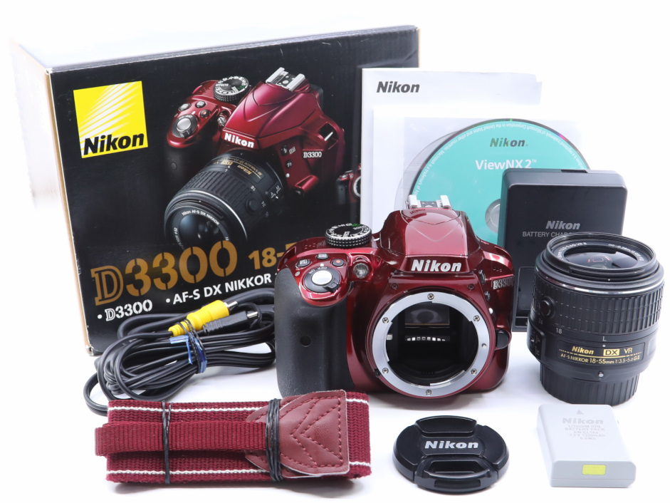 ＜良品＞ Nikon デジタル一眼レフカメラ D3300 18-55 VR IIレンズキット レッド シャッター回数わずか3402枚！