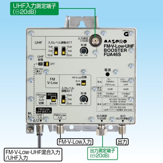 売上実績NO.1 マスプロ 共同受信用 UHF・FMブースター FUA46S