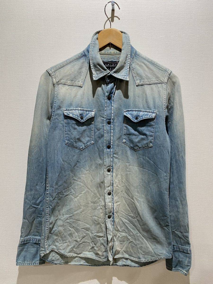 ★ KURO クロ ダメージ加工デニムシャツ sizeS 超美品 REMI RELIEF レミレリーフ DENIM ウエスタンシャツ TENDERLOIN_画像1