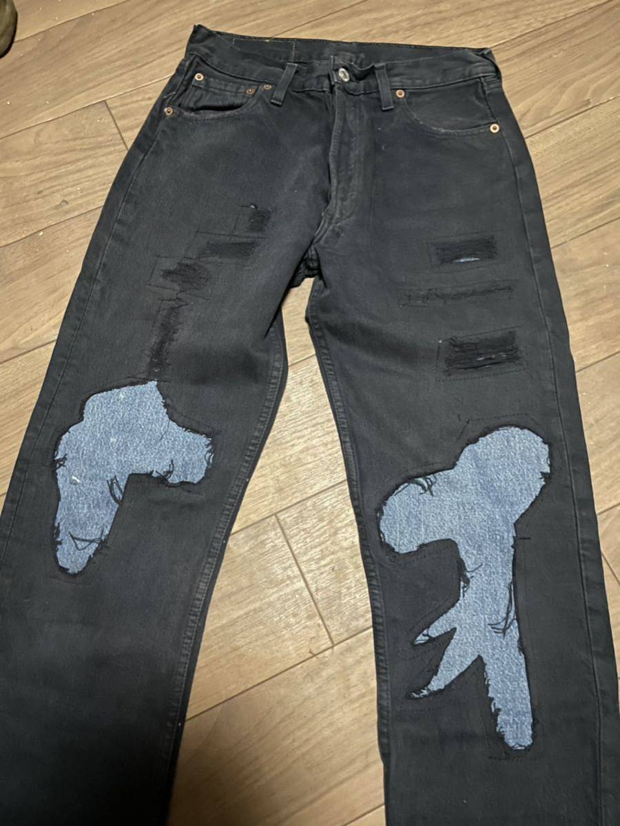 31 リーバイス501 ダメージデニム w30 ジーンズ 中古品 良品 古着 即決 Levi's ビンテージ ブラックデニム　UK製　イギリス製　73cm_画像2