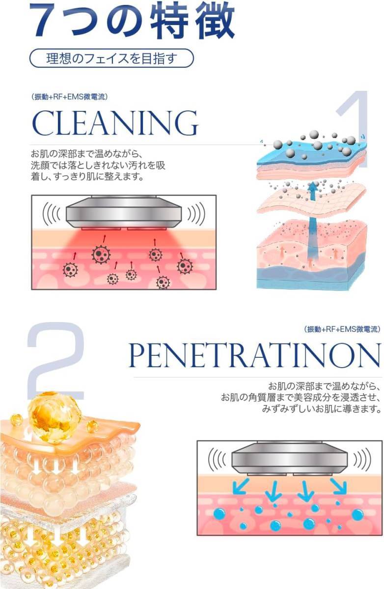 美顔器 EMS RF美顔器 美容器 LED光 1台9役 温熱 冷感 音波振動 イオン