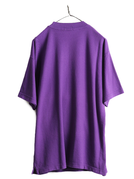 90s ■ ラコステ ポケット付き 鹿の子 半袖 Tシャツ メンズ L 古着 90年代 オールド LACOSTE ビッグシルエット ワニ ロゴ ワンポイント 紫_画像6