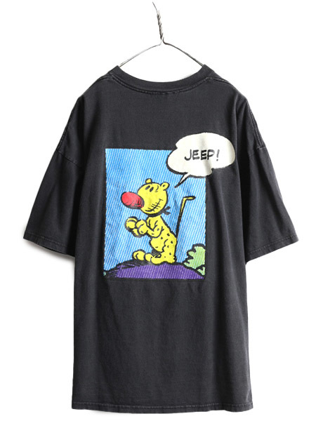 00s オールド ■ ジープ キャラクター 両面 プリント Tシャツ メンズ XL 程 00年代 JEEP オフィシャル 企業物 ポパイ アニマル イラスト 黒