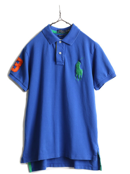 ビッグポニー ■ ポロ ラルフローレン 鹿の子 半袖 ポロシャツ ( メンズ M ) 古着 POLO 半袖シャツ カスタムフィット ナンバリング ブルー