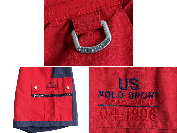 90s # Polo спорт Ralph Lauren 2 цветный шорты мужской L / Polo 90 годы POLO SPORT плавание Surf шорты короткий хлеб половина хлеб 