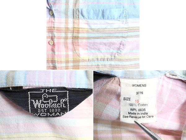 80s ■ ウールリッチ インディアン マドラス チェック 半袖 オープンカラー シャツ レディース M 程 80年代 ビンテージ WOOLRICH 開襟 薄手_画像3