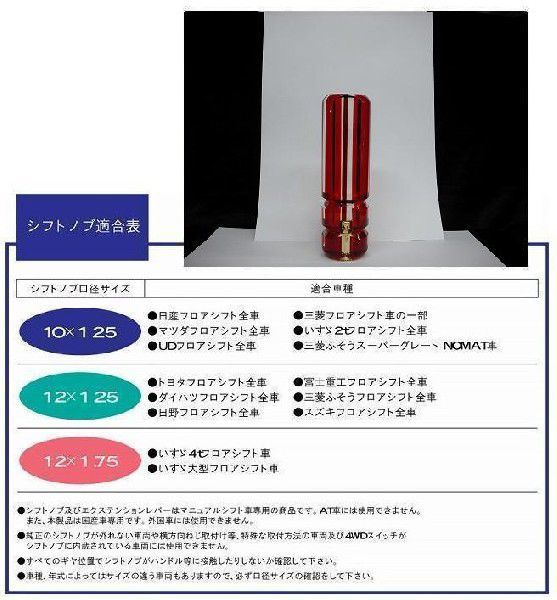 トラック 用品 パーツ シフトノブ 板入り六角ノブ レッド １６０mm│シャルマン 直送品_画像1