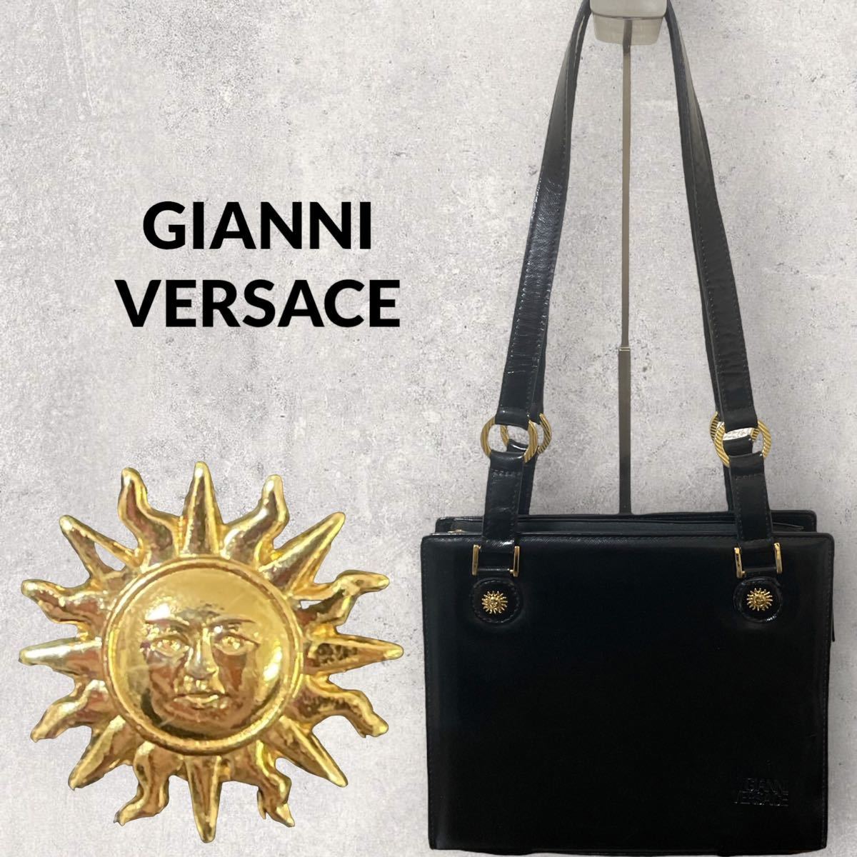 GIANNI VERSACE ヴェルサーチ サンバースト コーティングレザートート