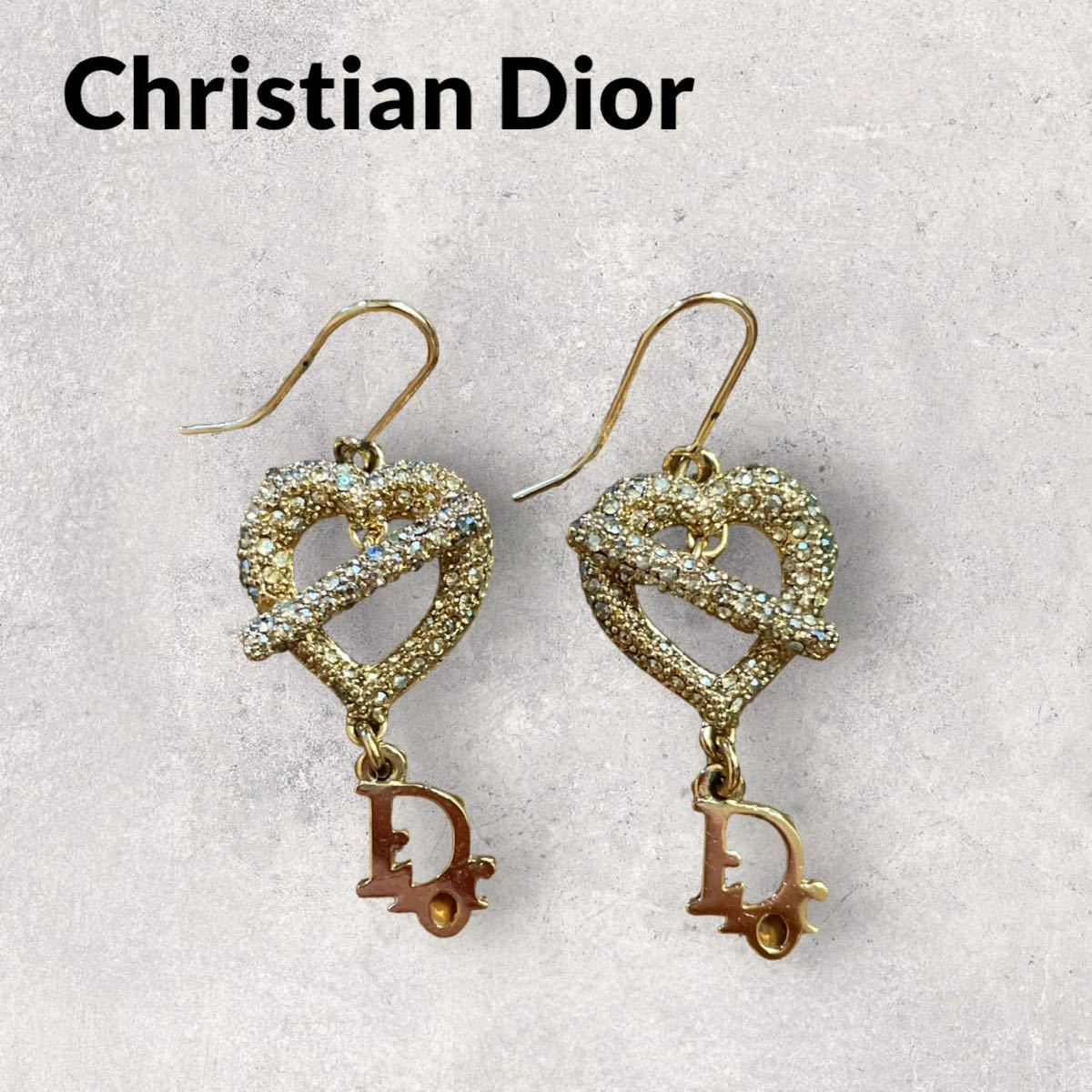 箱付 美品 Christian Dior ディオール トロッター ハート ピアス ゴールド