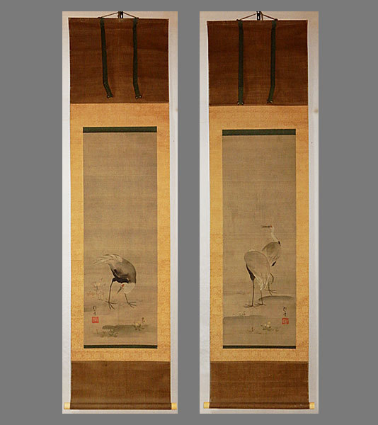 模写 酒井抱一 『秋草之図』 /掛軸 肉筆 時代箱 日本画 真作】□酒井抱一□鶴図二幅対□江戸時代の絵師/俳人□肉筆