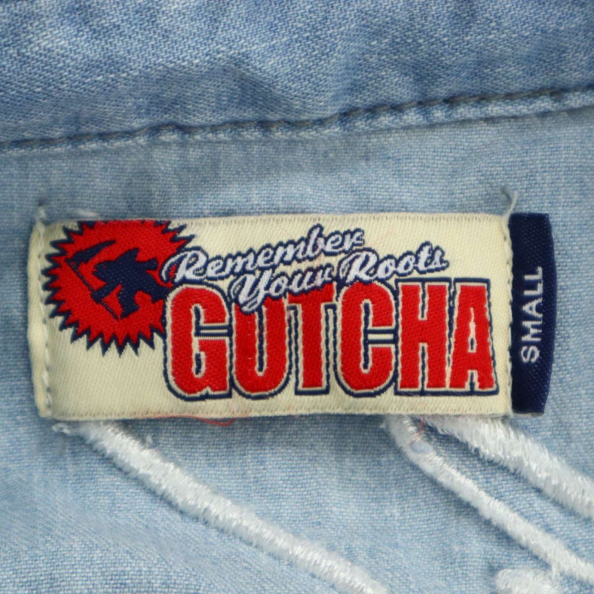 GOTCHA Gotcha spring summer Logo neitib embroidery * gradation 5 minute sleeve Denim western shirt Sz.S men's Surf C3T05151_6#A