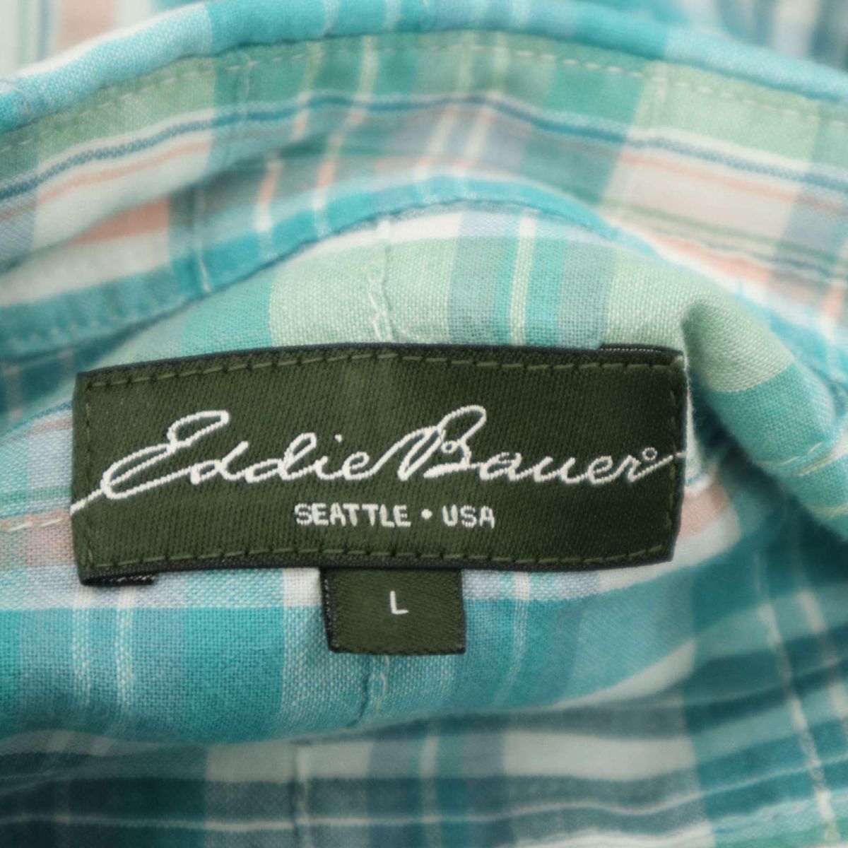 Eddie Bauer エディーバウアー 春夏 半袖 チェック★ ボタンダウン シャツ Sz.L　メンズ アウトドア 大きいサイズ　C3T05450_6#A_画像5