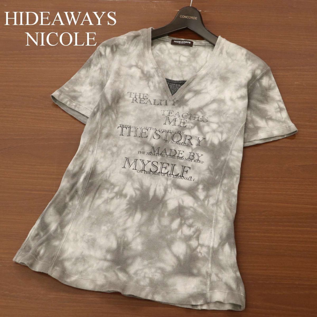 HIDEAWAYS NICOLE ハイダウェイ ニコル 春夏 プリント★ タイダイ柄 レイヤード風 半袖 カットソー Tシャツ Sz.48　メンズ　C3T05769_6#D_画像1