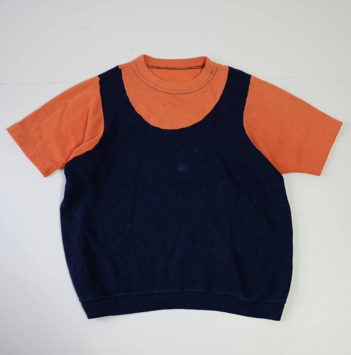 [1960~70s] Vintage 2 цветный короткий рукав спортивная фуфайка футболка б/у одежда лоскутное шитье дизайн USA производства за границей запас 