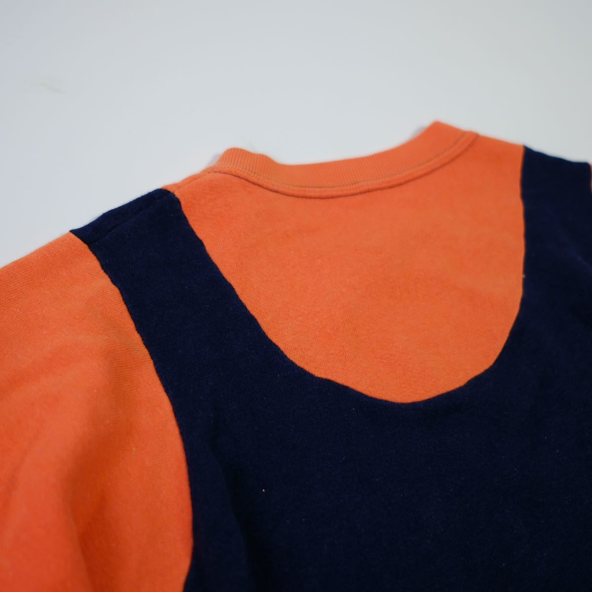 [1960~70s] Vintage 2 цветный короткий рукав спортивная фуфайка футболка б/у одежда лоскутное шитье дизайн USA производства за границей запас 