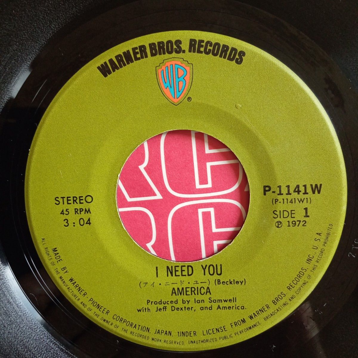 名盤 1972年 EPレコードシングルアルバム　AMERICA アメリカ『A面 I NEED YOU B面 RIVERSIDE』