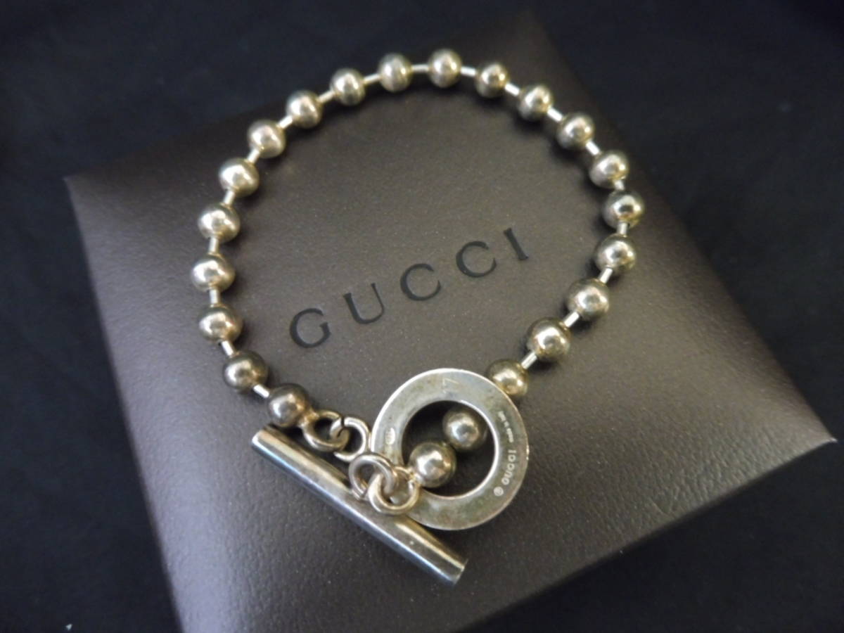□GUCCI グッチ シルバー ボール チェーン ブレスレット 美品ユニセックス-