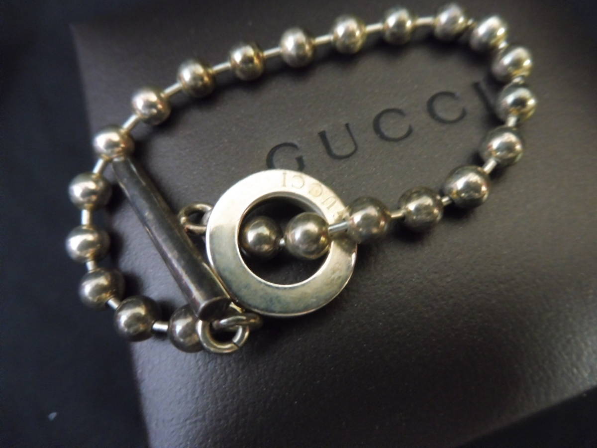 □GUCCI グッチ シルバー ボール チェーン ブレスレット 美品ユニセックス-