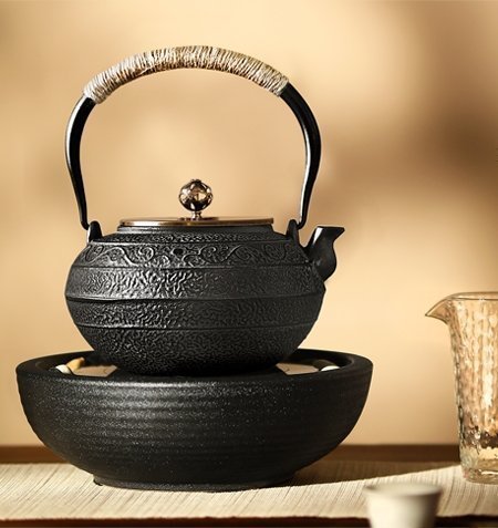 鉄瓶 砂鉄 鉄製 茶道具 万寿 やかん 和食器 大容量 1.2L 直火 IH対応 おまけ4点セット
