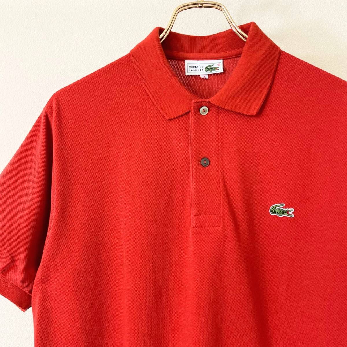 希少《 Dead Stock / 赤茶 / Old Model / Size 4 》80s 90s デッド【 LACOSTE 日本製 ビンテージ 鹿の子 赤茶 ポロシャツ赤茶_画像1