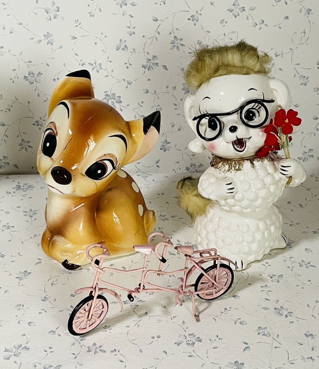 昭和レトロ 陶器動物貯金箱 2点 ミニ自転車(貯金箱)|売買された