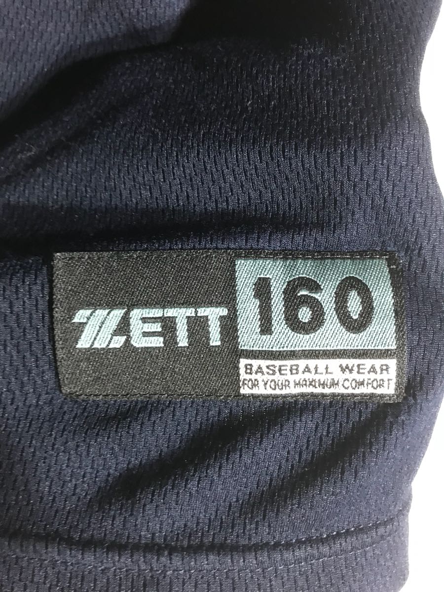 ZETT BASEALL WEAR ゼット 紺 ネイビー ロゴデザイン ポリエステル 半袖 Tシャツ アンダーシャツ カットソー 160 野球_画像7
